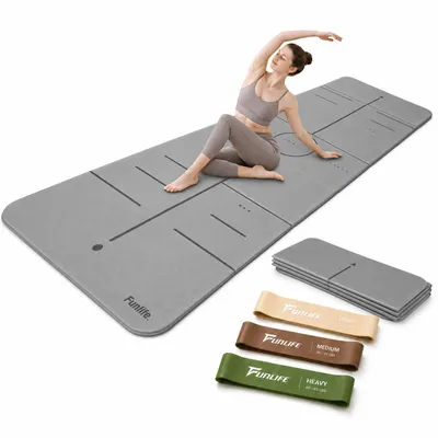 Produktbild von FunLife Faltbare Yogamatte Set mit 3 Widerstandsbändern,10 mm Fitnessmatte rutschfest,faltbare Gymnastikmatte für Yoga, Pilates & Training, Stone Grey, KI-generiertes Bild
