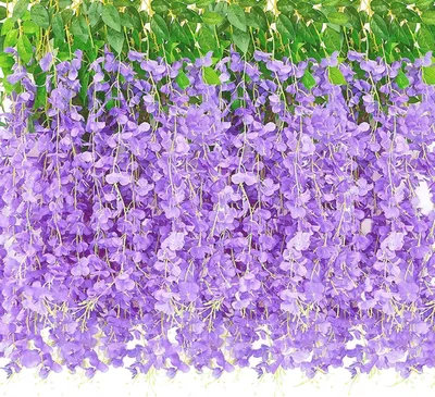 Künstliche Glyzinien-Girlande, 2er-Pack, 20 Zweige, hellviolett