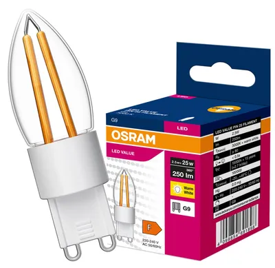 Zdjęcie produktu dla Lampa LED Œwieczka Filament G9 Kapsu³ka 2.5W = 25W 250lm 3000K Ciep³a 270° VALUE Osram, Obraz wygenerowany przez AI