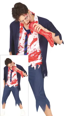 Imagen del producto de Disfraces de Halloween de zombie para niños y adolescentes, ideales para fiestas de terror, carnavales o eventos temáticos. Talla: 14-16 años. Color: Azul