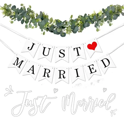 Produktbild von Hochzeitsdeko Auto Set Eukalyptus Girlande Just Married Aufkleber 1,8m