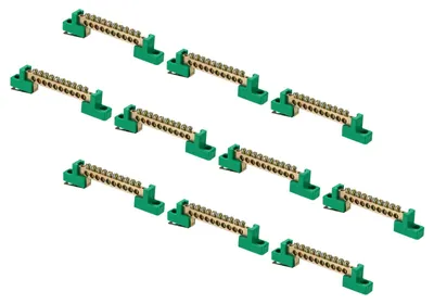 Erdungsblock Messing 10-polig, 10 Stück, 106,3 mm, für Verteiler