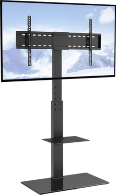 Produktbild von VEVOR TV-Ständer, schwenkbare Bodenständer für Fernseher(32-85 Zoll), höhenverstellbarer tragbarer TV-Standfuß mit gehärtetem Glasfuß, Fernsehständer für Schlafzimmer Wohnzimmer Schwarz