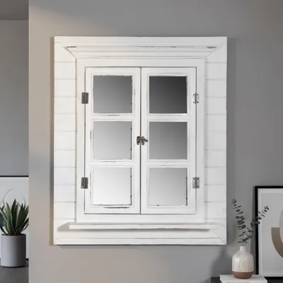 Produktbild von Melko Wandspiegel mit Fensterläden Bilderrahmen Foto Shabby Garderobe - Weiß
