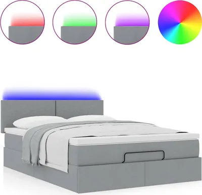 Produktbild von Ottoman-Bett mit Matratze & LEDs Hellgrau 140x200 cm Stoff