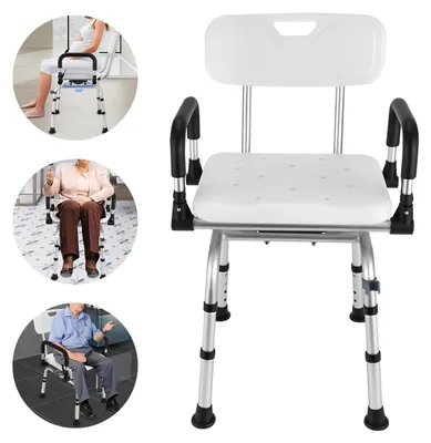 Produktbild von Duschstuhl - Duschhocker - 360° Drehbar - Mit Armlehnen - Höhenverstellbare Rückenlehne - Rutschfeste Gummifüße