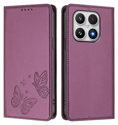 Produktbild von Lederhülle für Xiaomi 17, Schmetterling Prägung Leder Brieftasche Schutzhülle mit Ständer Lila