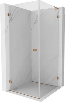Image de Mexen Lunar-B L cabine de douche pivotante à gauche 80 x 80 cm, transparent, cuivre brossé - 832L-080-080-65-00-L