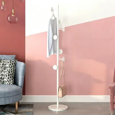Produktbild von Garderobenständer Marmorfuß 7 Scheibenhaken freistehend Flur Schlafzimmer Wohnzimmer Kleiderständer Weiß modern elegant kippsicher