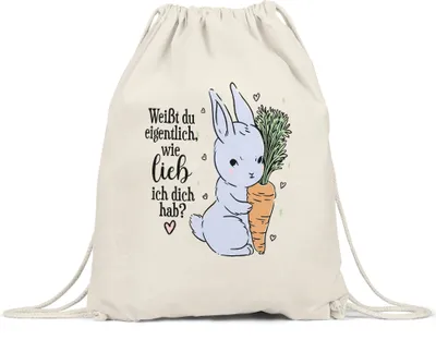 Produktbild von Weißt Du Wie Lieb Ich Dich Habe Turnbeutel Gymsack  Hase Mit Karotte Süßes Geschenk Kaninchen Möhre