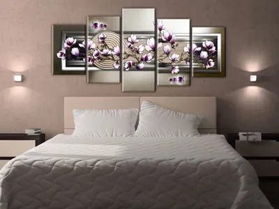 Image de Tableau acoustique Fleurs de magnolia 200 x 100 cm Tableaux Mousse acoustique Absorbeur acoustique haute performance Isolation acoustique Toile 5 pièces Tableau mural Acoustique intérieure Isolation acoustique b-A-0006-b-n