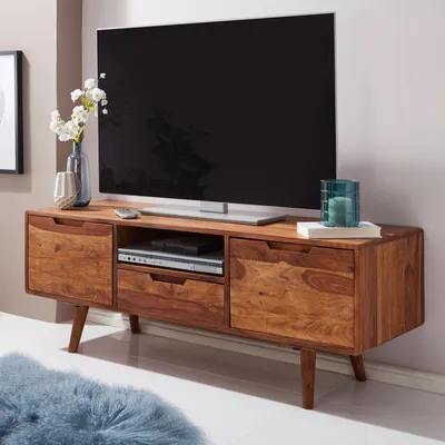 Produktbild von FineBuy HiFi Lowboard Sheesham Massivholz Landhaus TV Kommode 135x51x45cm Fernsehschrank Unterschrank mit Schublade & 2 Türen Fernsehtisch Ablagefach