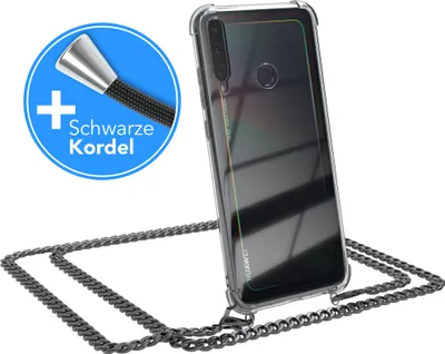 Produktbild von EAZY CASE Metall Handykette für Huawei P40 Lite E, Handyhülle mit Umhängeband, Silikonhülle, Metallkette für Smartphone in Grau