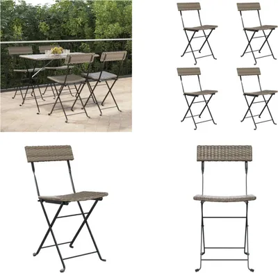 Produktbild von vidaXL Bistrostühle 4 Stk. Klappbar Grau Poly Rattan und Stahl - Klappbarer Bistrostuhl - Klappbare Bistrostühle - Gartenmöbel - Outdoor Möbel