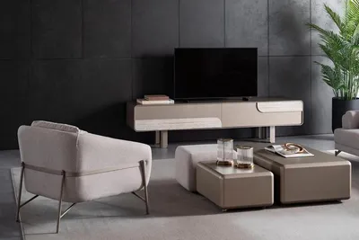 Immagine prodotto di Set di mobili moderni per il soggiorno in tessuto beige Poltrona TV
