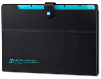 Produktbild von EDIBAZZAR | Schwarzer A4-Akkordeonordner, 6 Fächer, blaue Register, Druckknopfverschluss