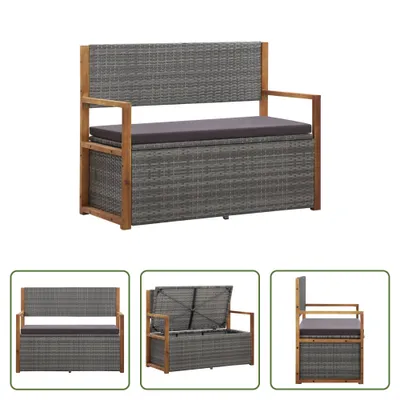 Image de The Living Store Banc avec rangement 115 cm Poly rotin bois massif acacia gris