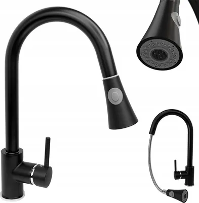 Immagine prodotto di Miscelatore da cucina con bocca estraibile, nero, miscelatore da cucina, modello a colonna SNAKE