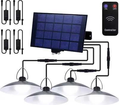 Produktbild von Außen Solarlampe Solarleuchte Pendelleuchte mit Fernbedienung IP65 LED Wasserdicht Hängelampe Garten mit 4 Lampen