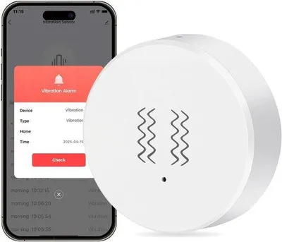 Productafbeelding van SnelShoppen - Zigbee Vibration Sensor Alarm - Draadloze Mini Glasbreuk Detector voor Alarm Systemen, Deuren, Fietsen - Compatibel met Tuya, Smart Life
