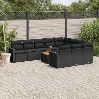 Produktbild von Design 11-tlg. Garten-Sofagarnitur mit Kissen Schwarz Poly Rattan, Gartensofas 2024 Neu