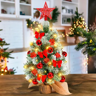Image de Hengda Arbre de Noël artificiel LED Sapin de 40 cm Arbre de Noël éclairé Décoration de Noël Arbre lumineux,Rouge