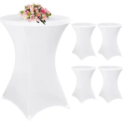 Immagine prodotto di Copertura per tavolo da banco, set da 4, colore bianco, per tavoli con diametro di 80-85 cm, tovaglia elasticizzata con tasche laterali