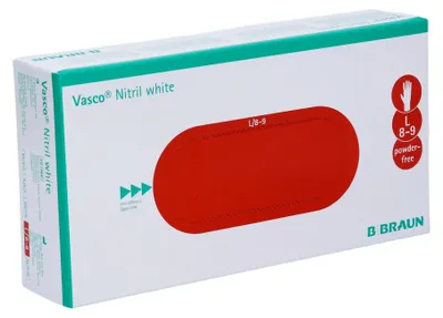 Zdjęcie produktu dla B. Braun Vasco® Nitrylowe białe rękawiczki jednorazowe - L / Białe | Opakowanie (100 szt.)
