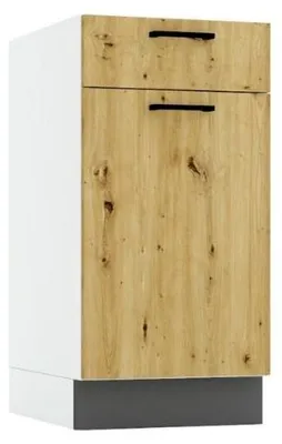 Produktbild von Küchenunterschrank 40 cm - Artisan Eiche und Aschegrau - Universelle Frontmontage - ohne Arbeitsplatte - mit 1 Schublade - Soft-Close-Mechanismus