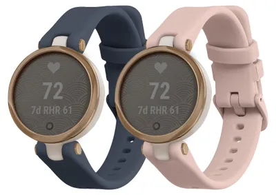 Produktbild von kwmobile 2x Uhrenarmband für Garmin Lily Sport Armband - Fitnesstracker Band Set aus TPU Silikon - Ersatzarmband Smartwatch - Blaugrau Altrosa