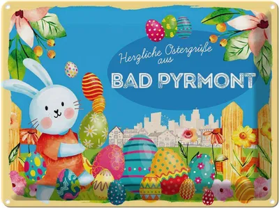Produktbild von vianmo Blechschild 30x40 cm Ostern Ostergrüße BAD PYRMONT Gruß