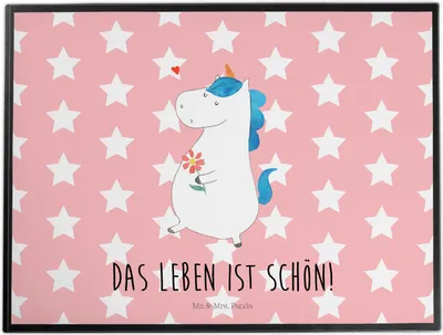 Produktbild von Mr. & Mrs. Panda schreibtischunterlage Einhorn Spaziergang - Rot Pastell - Geschenk, Schreibunterlage, Einhörner, Freude, Freundin, schreibtischunterlagen, malunterlage