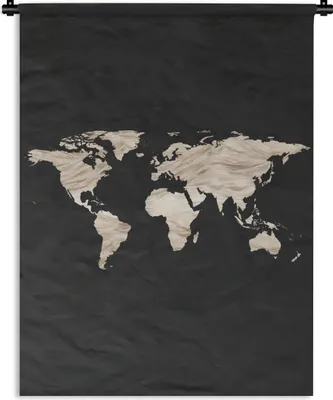 Produktbild von MuchoWow® Wandteppich Wandbehang Weltkarte - Beige - Schwarz 90x120 cm Tapisserie Dekoration Wandtuch - Wanddeko
