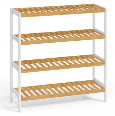 Produktbild von SONGMICS Schuhregal aus Bambus, mit 4 Ebenen, 26 x 70 x 75,5 cm – Weiß + Naturfarben