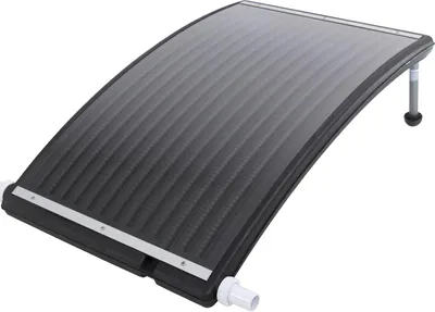 A black solar collector for a pool, shown from a slightly elevated angle against a white background.