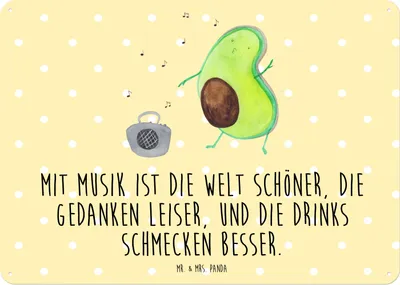 Produktbild von Mr. & Mrs. Panda tafel Avocado Tanzen DIN A5 - Gelb Pastell - Geschenk, Retro Blechschild, Gute Laune, Schild, Urlaub, Musik, Wandschild Metall, Wandbild, Party, Singen