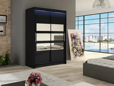 Obrázek produktu pro Šatní skříň 120 cm se zrcadlem a LED osvětlením GASPARA 5 - černá
