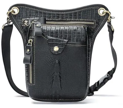 Produktbild von Multifunktionale Rucksack aus echtem Leder mit Beinbeutel für Männer und Frauen, für Motorrad, Fahrrad, Outdoor-Aktivitäten, Taktische Fahrräder, Wandern, Beinrucksack (schwarz)