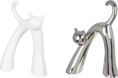 Obrázek produktu pro Figurka Gilde, kočka „Kara“, keramika, bílá, stříbrná, délka 5 cm, šířka 16 cm, výška 22 cm 34871 4063387348710 2 kusy (2 různé vzory)