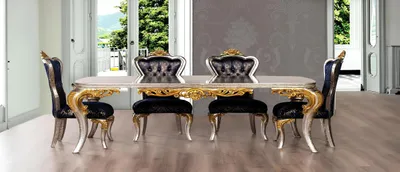 Produktbild von Esszimmer Esstisch 4x Stuhl Gruppe Garnitur Holz Tisch Tische Stühle Stuhl Set