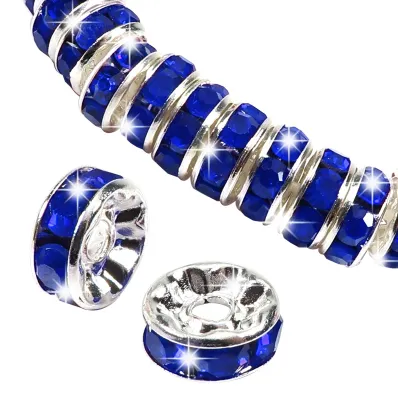 100 Strass-Abstandsperlen, 8 mm, blau, für Schmuck