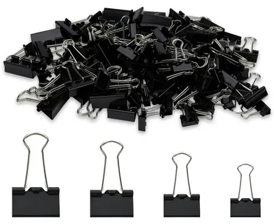 Foldback-Klemmen-Set, 200 Stück, 4 Größen, schwarz