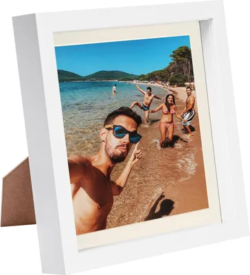 Produktbild von Weiß 8 "x 8" 3D Box Fotorahmen mit Elfenbein 6 "x 6" montieren - stehendes hängendes handwerk schattenbild display - von nicola frühling
