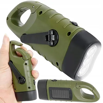Produktbild von 3er Set Mini-LED-Taschenlampe,Solar & Handkurbel Taschenlampe , USB/Type-C & Notstromfunktion, Outdoor, EDC, Notfall ,Grün