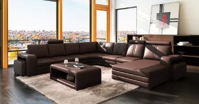 Image de Salon Set Canapé D'Angle En U Pouf Table Basse
