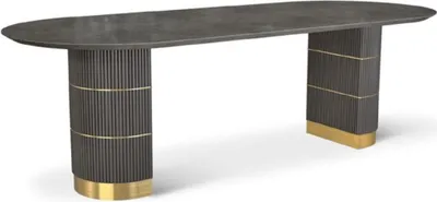 Produktbild von Grauer Designer Esstisch Esszimmer Möbel Mit Metallfüßen Holzgestell Tisch