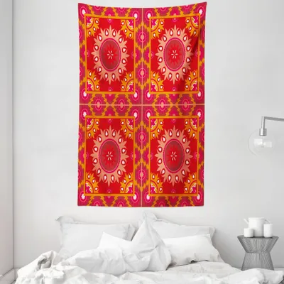 Produktbild von ABAKUHAUS Red Mandala Wandteppich und Tagesdecke, Fliese aus Weiches Mikrofaser Stoff Waschbar ohne Verblassen Digitaldruck, 140 x 230 cm, Mehrfarbig