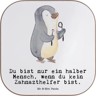 Produktbild von Mr. & Mrs. Panda Untersetzer für Gläser Zahnarzthelfer Herz - Weiß - Geschenk, Tassen, Coaster, gläseruntersetzer, Holzuntersetzer, bieruntersetzer