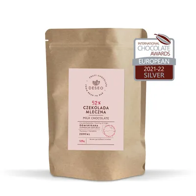 Zdjęcie produktu dla Dropsy czekolada mleczna Dominikana 52% 500g DESEO