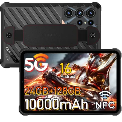 Immagine prodotto di Tablet outdoor OUKITEL RT11 5G, tablet impermeabile, Android 16, tablet robusti da 8" 2K HD, 24GB+128GB/1TB, batteria 10000mAh/ricarica 18W, fotocamera 16MP, certificazioni IP68/IP69K, NFC, OTG, riconoscimento facciale
